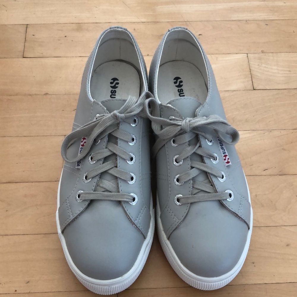 Superga leather platform gray sneakers